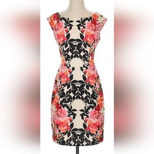 Bisou Bisou Women's Cocktail Evening Dress Floral Pattern Knee Length Size 4